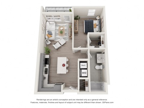 1 bed 1 bath Prospect Floor Plan at The Edwin on Grand, Saint Louis, 63103